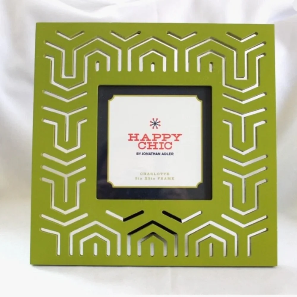 NEW Happy Chic Jonathan Adler Green Geometric Moroccan Square Frame 5 x 5